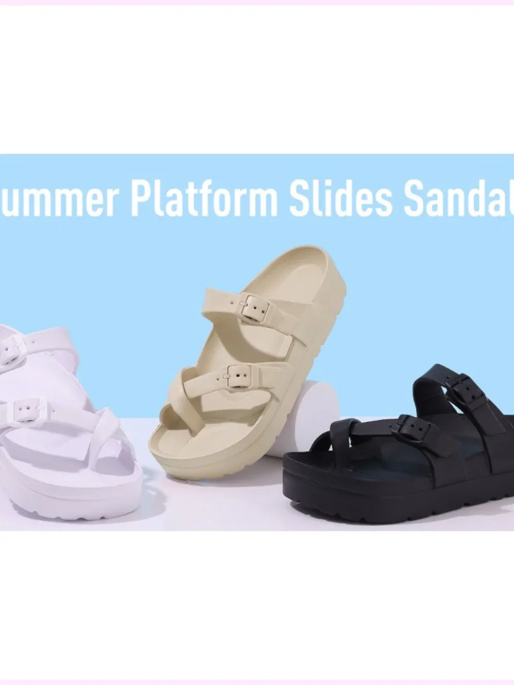 Platform Sandals with Arch Support Comfortable Foam Slides Adjustable Buckle